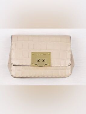Michael Kors Cream Croc-Embossed Leather Crossbody with Gold Lock